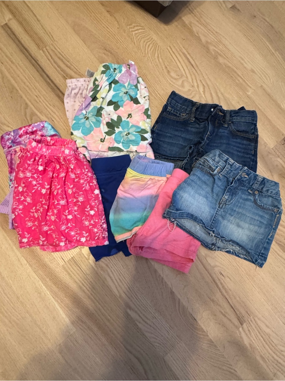 Girls' size 5 Assorted Shorts, Skirts and Skorts Pack - Floral, Pink, Denim